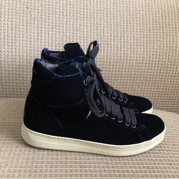 TOM FORD Russel Velvet Men\'s High-Top Navy Boots main image 6